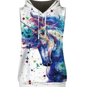 Colorful Unicorn Sleeveless Pullover Hooded Men Fashion T-shirt