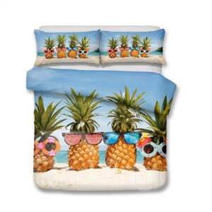 Pineapple Wearing Sunglasses Printed 3-Piece 3D Bedding Sets/Duvet Covers