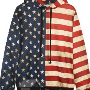 Long Sleeve American Flag Style Pattern Pocket 3D Painted Hoodie