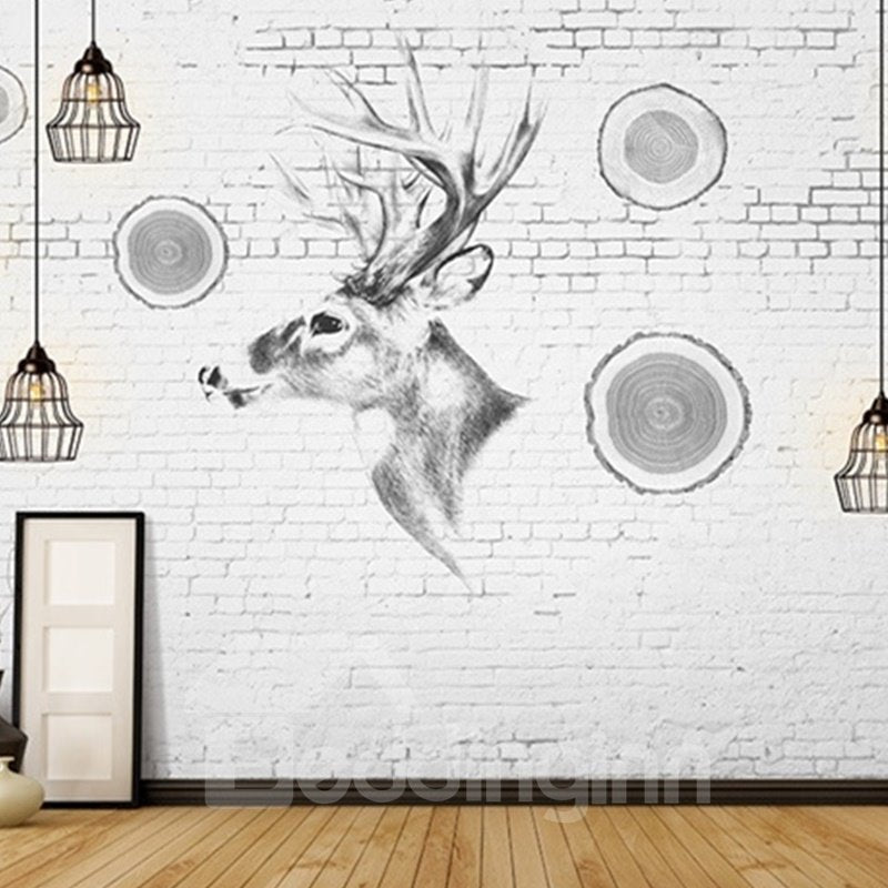 Non-woven Fabrics Waterproof Nordic style Elk 3D Wall Murals/Wallpaper - Image 6