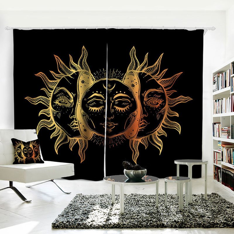 3D Scenery Curtains Black Golden Sun Datura Printed Blackout Curtains Water-proof and Dust-proof Custom Curtain for Living Room Bedroom Window Decoration - Image 5