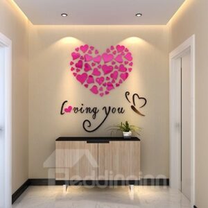 Romantic Heart and Butterfly Loving You Acrylic Mirror 3D Wall Sticker