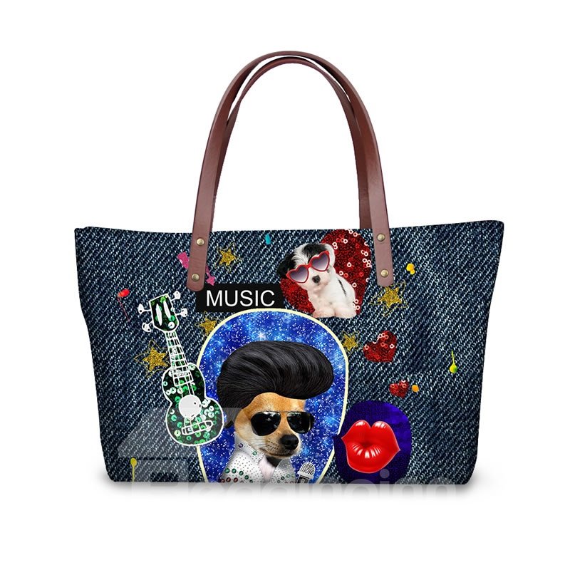 Christmas Rock Dog Waterproof 3D Printed Shoulder Handbag