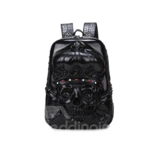 3D Crown Skull Studded Backpack PU Leather Shoulder Bag