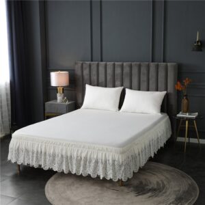 Lace Bed Skirt Country Style Polyester Solid Color White Beige