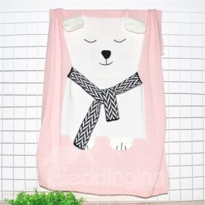 3 Color Knit Acrylic 23.7*47.3in Lovely Bear Pattern Soft Baby Blanket