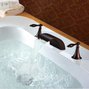 Double Handles Widespread ORB Black Bronze Waterfall Faucet