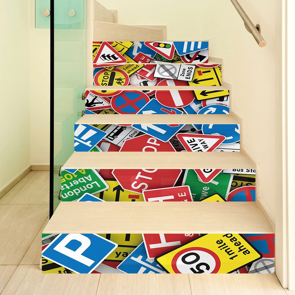 Waterproof Stair Murals Road Signs 3D Stair Murals Modern Leopard Wall Stickers Wall Decorations PVC Waterproof Stair Murals
