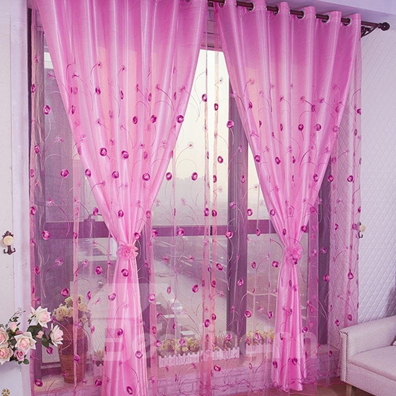 Decorative Thick Cotton Embroidered Dandelions Romantic Style 2 Panels Solid Curtain Set - Image 29