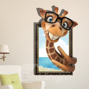 Lovely Cute Giraffe With Glasses Pattern Decorative 3D Wall Sticker