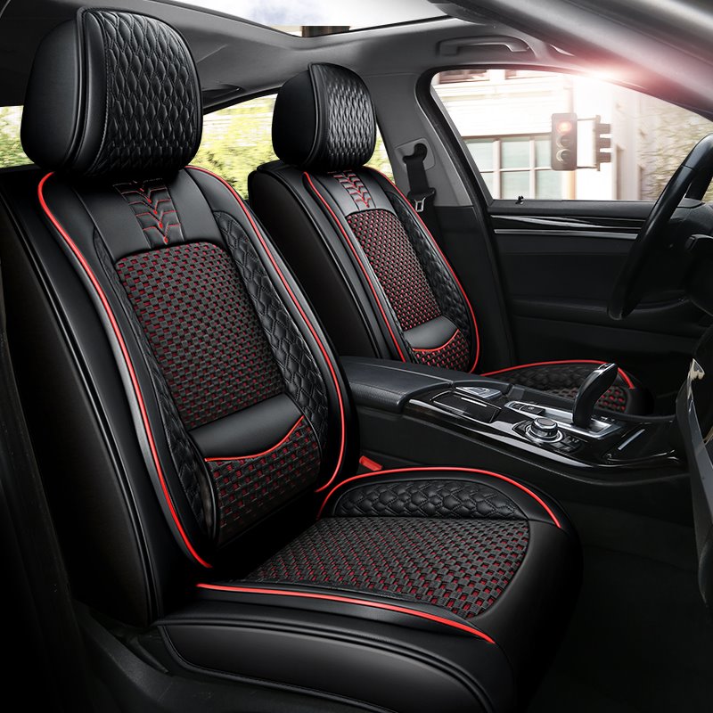 Breathable and Cool Ice Silk and Wear-resistant Leather Material Suitable for Most 5-seater Cars or Pickup Trucks Universal Fit Seat Covers - Image 3