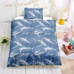 White Shark Blue Printed 2PC/3PC Bedding Sets/Duvet Covers