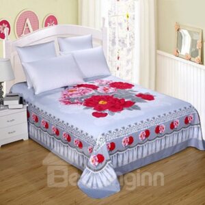 Graceful Pink and Red Peony Printed Sheet