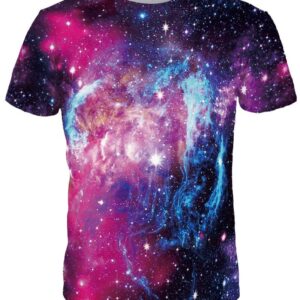 Bright Round Neck Purple Galaxy Pattern 3D Painted T-Shirt