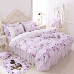 Princess Lace Pure Color Duvet Covers 4-Piece Colorfast Wear-resistant Endurable Skin-friendly All-Season Ultra-soft Microfiber No-fading