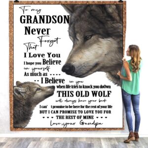 Flannel Fleece Blanket to My Grandson Letter Printed for Baby Boys Positive Encourage and Love Wear-resistant Endurable Skin-friendly All-Season Ultra-soft Microfiber No-fading
