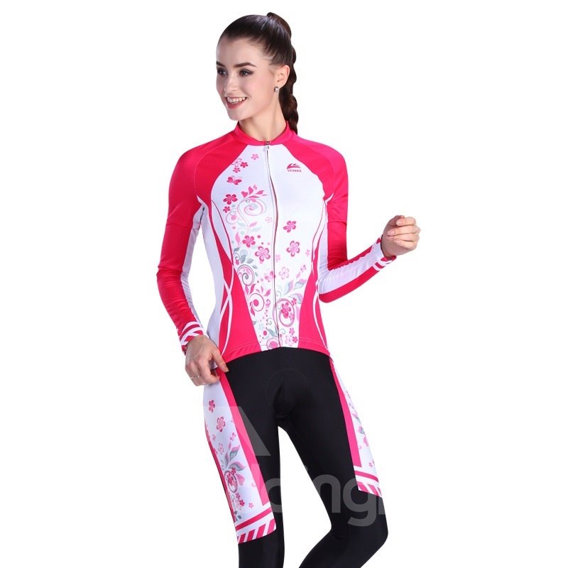 Red Flower Padded Pants Road Bike Comfortable Women's Cycling Jersey - Image 5