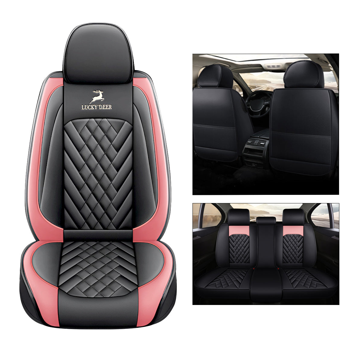 Universal Fit Car Seat Cover Full Set for 5-Seater Sedan SUV Diamond Pattern Synthetic Leather Vehicle Cushion Cover for Accord Tucson Sorento - Image 5