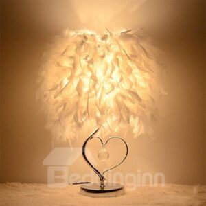 White Feather and Heart-Shaped Strut with Crystal Table Lamp