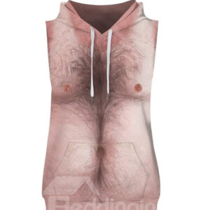 Chest Hair Design Sleeveless Pullover Hooded Men Fashion T-shirt