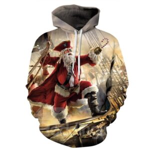 Popular Long Sleeve Christmas Santa Claus Pirate Pattern 3D Painted Hoodie