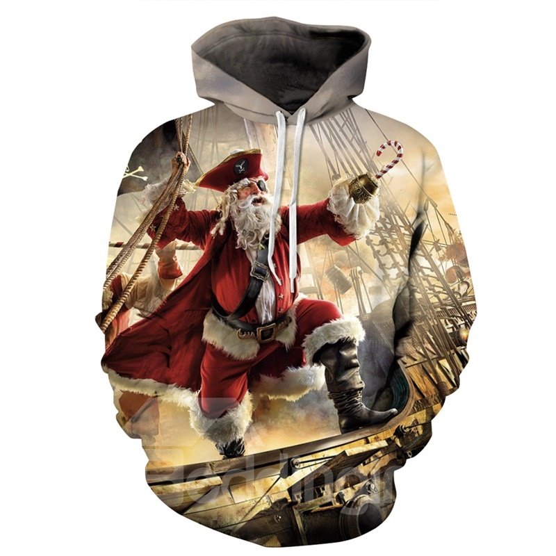 Popular Long Sleeve Christmas Santa Claus Pirate Pattern 3D Painted Hoodie