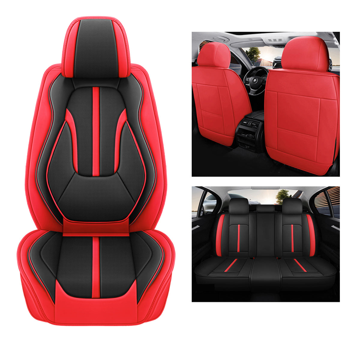 Sport Theme Car Seat Cover for 5-Seater Sedan SUV, Universal Fit Microfiber Leather Full Set Cushion Covers - Image 16
