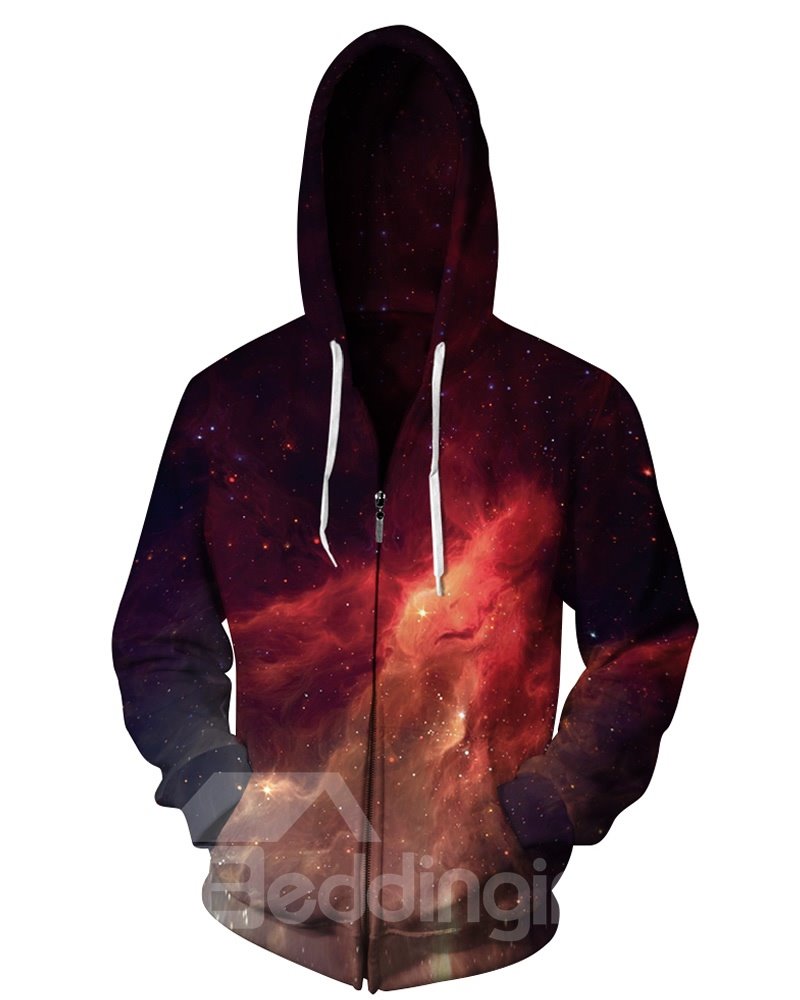 3D Jewelry Red Print Galaxy Jacket Pockets Zipper Cool Hoodies