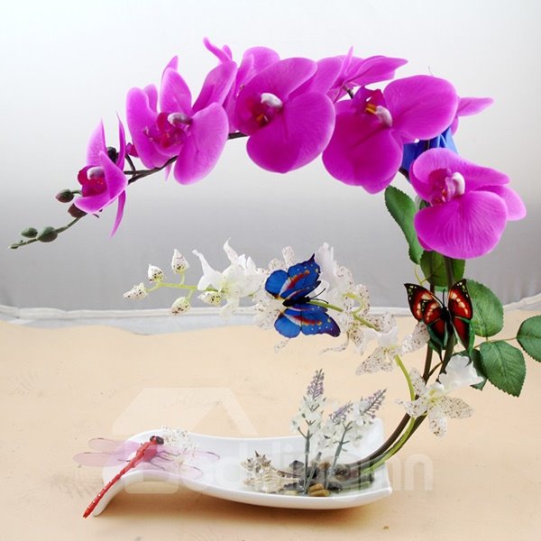 Artificial Flowers & Pot Set Phalaenopsis Polyurethane Home Decorative Artificial Flower Home Decor - Image 2