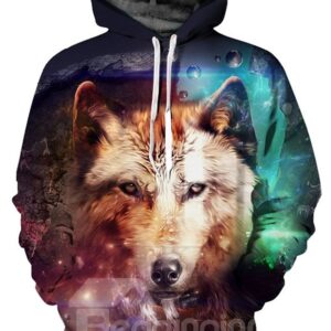 3D Galaxy Wolf Pattern Men Sweater Long Sleeve Cool Hoodies
