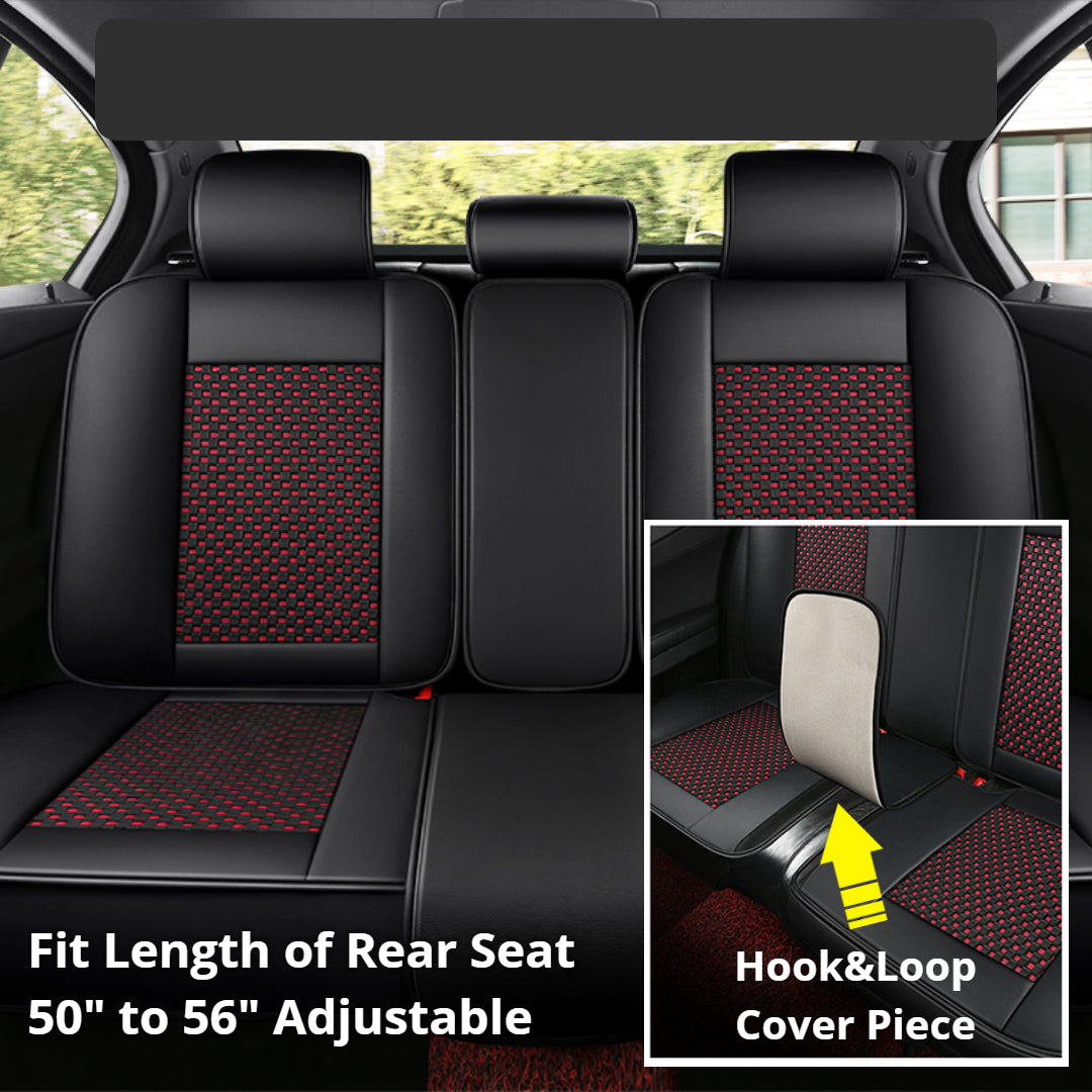 Cooling Fabric and Leatherette Car Seat Covers for 5-Seat Sedan SUV Universal Fit, Checkered Pattern - Image 4