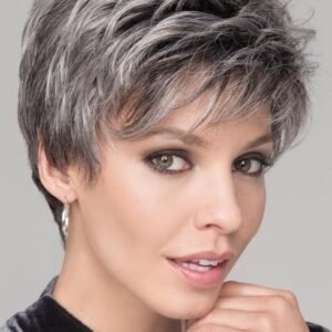 Women's Short Pixie Boy Cut Salt And Pepper Straight Synthetic Hair Capless 6Inches Short Wigs