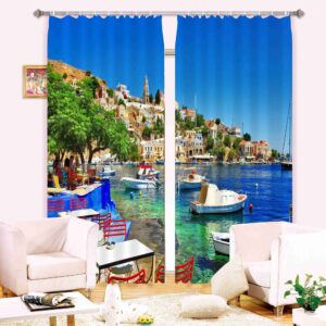 Wonderful Seaside City Scenery 3D Light Blocking and Energy Saving Custom Window Curtain