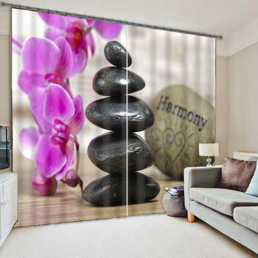 Wonderful Pink Flower and Stones Polyester Custom Living Room 3D Curtain - Image 6