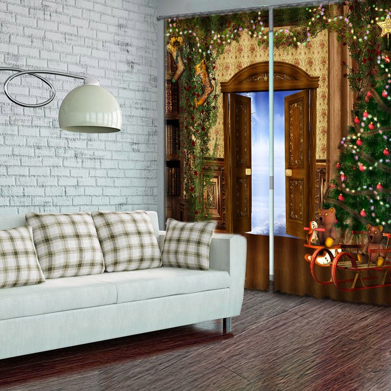 Wonderful Christmas Theme Polyester Living Room Custom 3D Curtain - Image 7