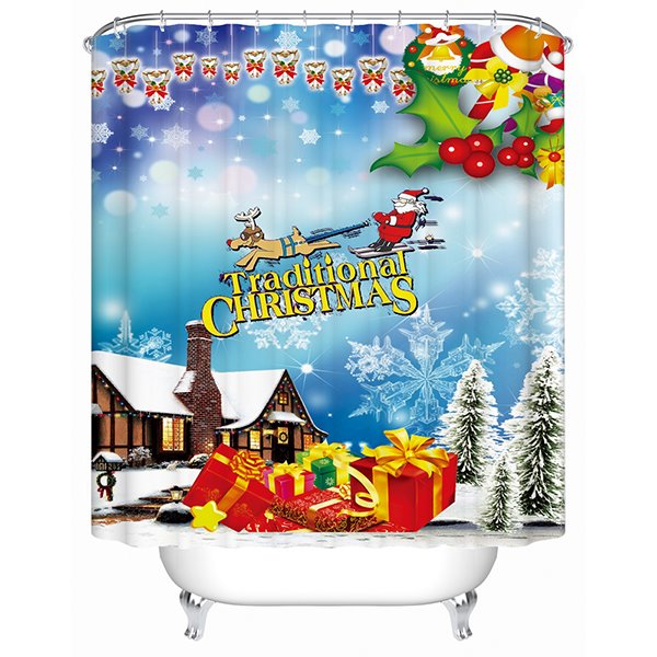 Wonderful Brisk Santa and Deer Christmas Theme 3D Shower Curtain - Image 2