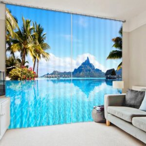 Wonderful Blue Sea and Coconut Trees Printing 2 Panels Custom 3D Curtain