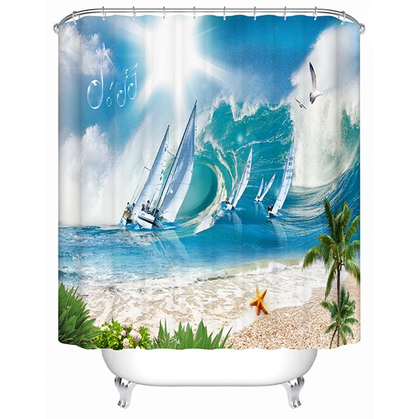 Yachting and Board Sailing Print 3D Bathroom Shower Curtain - Image 3