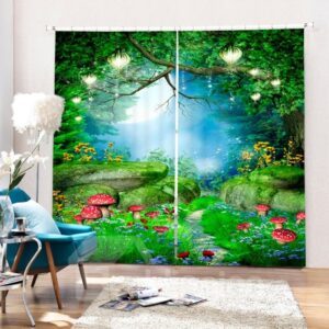 Wonderful Deep Forest Red Mushrooms Thick Polyester Custom 3D Curtain