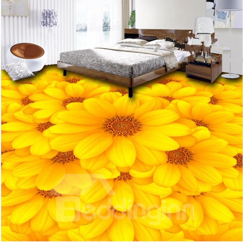 Yellow Sunflowers Pattern PVC Nonslip and Waterproof 3D Floor Murals