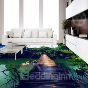 Wonderful Suspension Bridge over the River Pattern Waterproof 3D Floor Murals