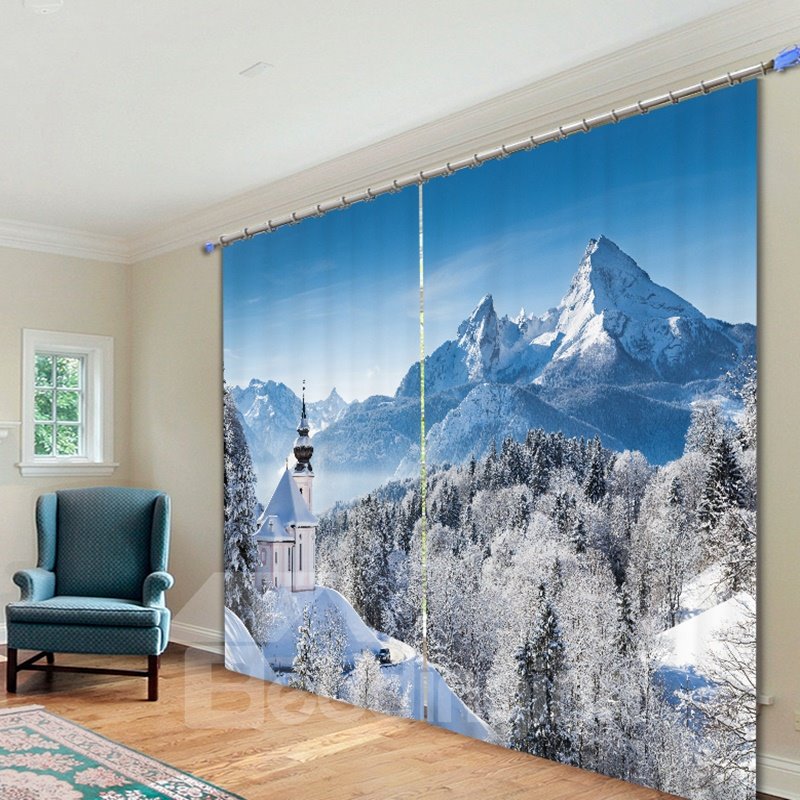 Wonderful Horse in Snow Mountain 3D Printing Polyester Curtain - Image 4