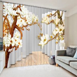 Wonderful Relief Magnolia 3D Printed Polyester Curtain