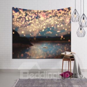 Wish and Love Lanterns Bright Sky Decorative Hanging Wall Tapestry