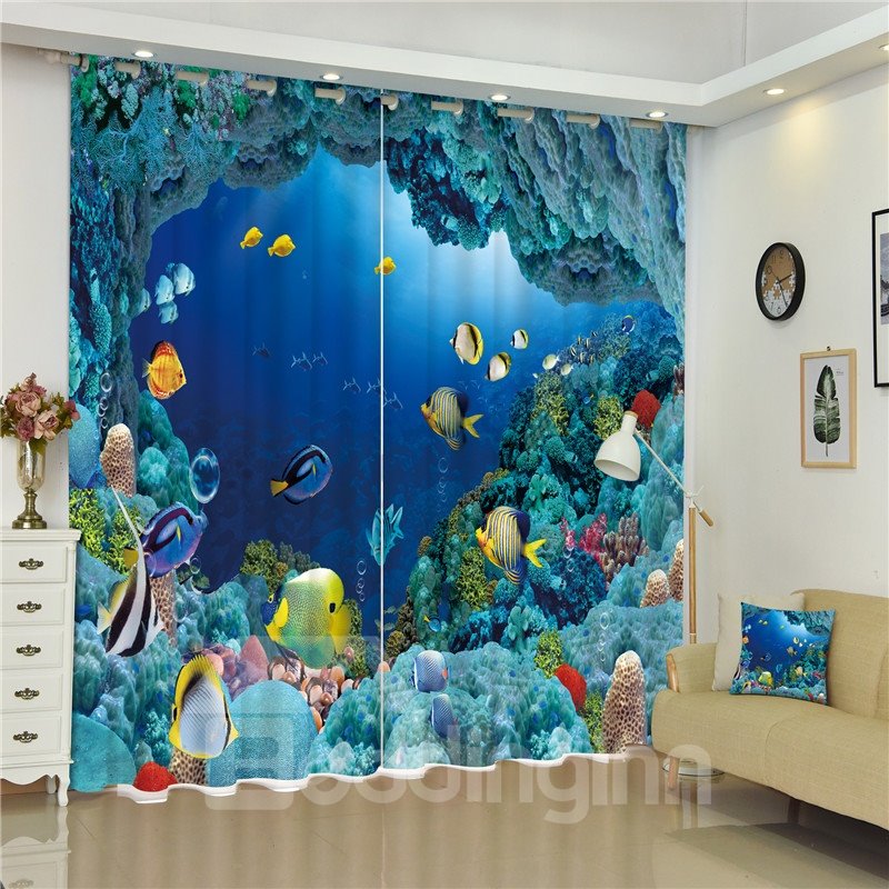 Wonderful and Happy Under Sea World 3D Decorative and Blackout Living Room Custom Curtain