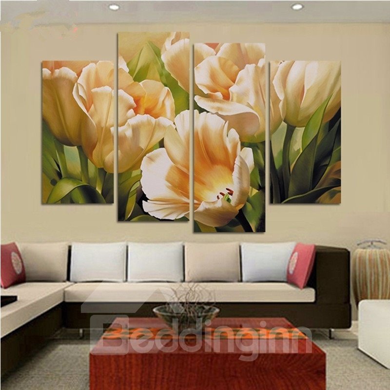 Yellow Tulips Hanging 4-Piece Canvas Non-framed Waterproof and Environmental Wall Prints