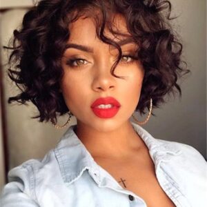 Women's Short Bob Hairstyle Curly Synthetic Hair Capless Curly Wigs 8 Inches