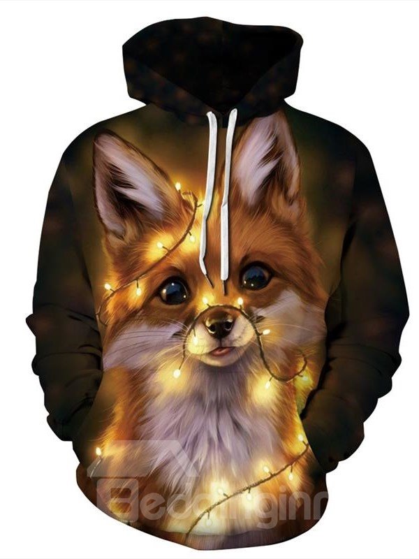 Womens Mens Ugly Christmas Sweater Funny Fox Hoodie 3D Digital Print Hooded Sweatshirts with Pockets - Image 5