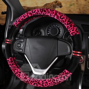 Winter Warm Suede Steering Wheel Covers Leopard Grain Design Wear-Resistant Heat/Cold-Resistant And Skid-Proof