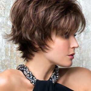 Women's Short Shaggy Hairstyles Layered Straight Human Hair Capless Wigs 8Inch